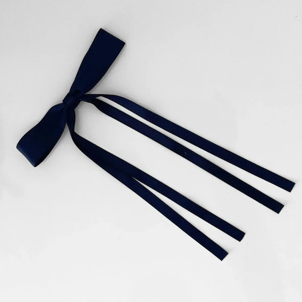 NWT Pretty Girls Long Hair Bows Satin Ribbon Clip on Kids Hair Accessory Navy - Picture 2 of 3